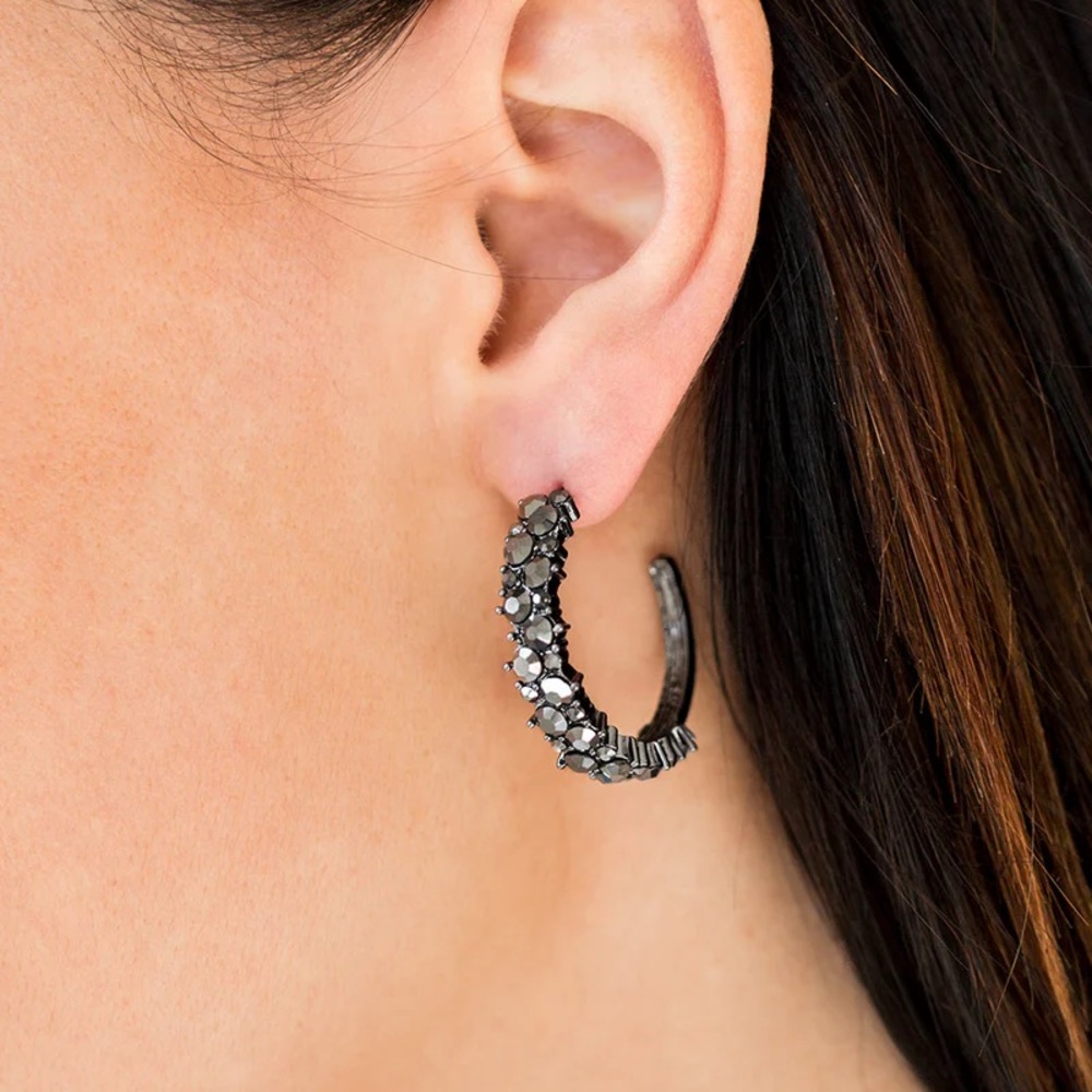 Glitter Galaxy Black Hoop Earrings paparazzi